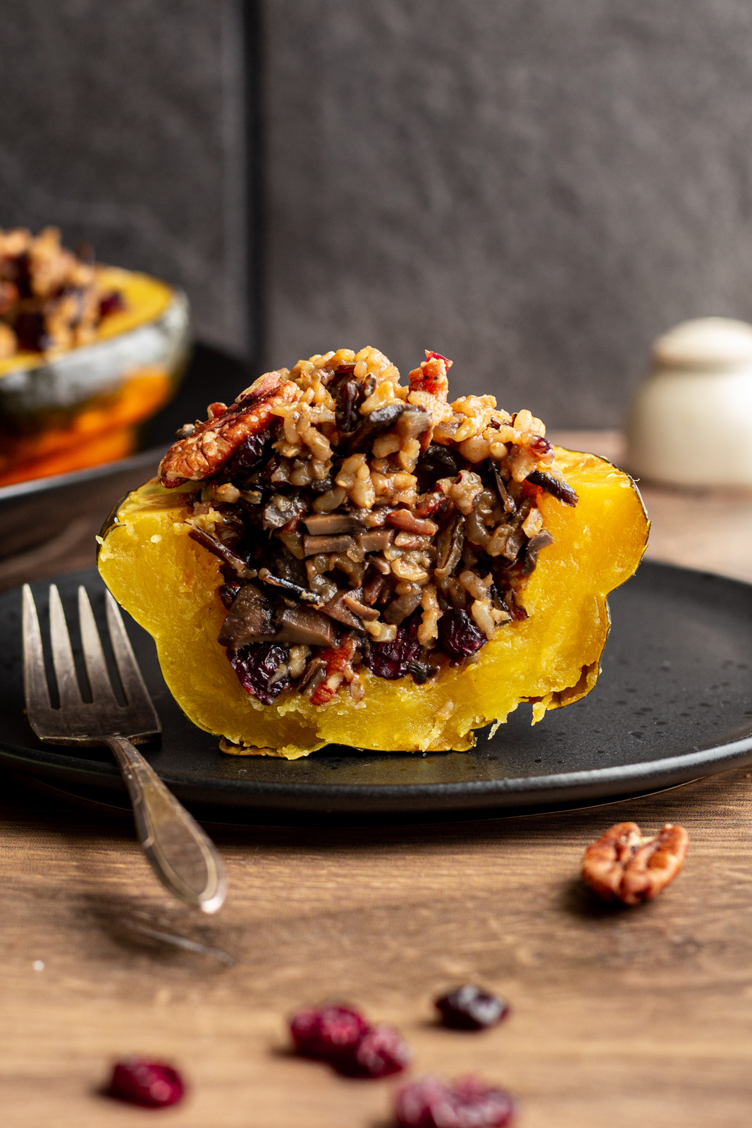 Vegan Wild Rice Stuffed Acorn Squash